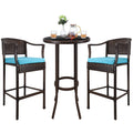 3 PCS Outdoor Patio Furniture Set, All-Weather Patio Dining Sets, PE Rattan Bar Height Table & Stool, Outdoor Bar Set with Cushion, High Bistro Set Dining Table Set, for Pool Patio Yard Balcony, K3937