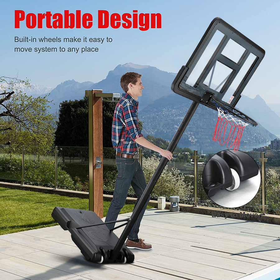 SEGMART Basketball Hoop for Outdoor Indoor, 4.9-10ft Adjustable Adults Teens Kids In-Ground Basketball Hoop with Wheels, Portable Basketball Net with 43 Inch PVC Impact Backboard