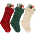 3PCS Christmas Stockings, 18 Inches Large Knitted Xmas Stockings Decoration with Hanging Rope, Fireplace Hanging Stockings for Family Holiday Party Décor, Burgundy Emerald Ivory White