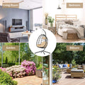 Wicker Egg Hanging Chair, Indoor Outdoor Swing Egg Chair with Stand, Cushion & Pillow, Hammock Chair Swing with Stand, Hanging Lounge Chair for Patio Backyard Balcony Garden Bedroom, K3057