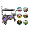 Folding Grocery Cart with Removable Canopy, Heavy Duty Utility Wagon Cart with All-Terrain Wheels and Side Storage Bags, Portable Beach Wagon Cart for Shopping, Camping, Picnic, TR51