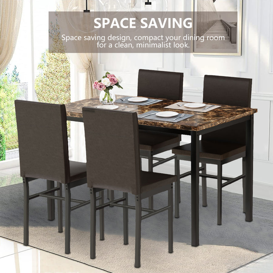 SEGMART 5 Piece Dining Table Set, Modern Faux Marble Table and 4 PU Leather Upholstered Chairs, Square Kitchen Table and Chairs for 4 Persons, Small Dining Set for Bar Kitchen Breakfast Nook, B23