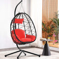 Wicker Egg Hanging Chair, Indoor Outdoor Swing Egg Chair with Stand, Cushion & Pillow, Hammock Chair Swing with Stand, Hanging Lounge Chair for Patio Backyard Balcony Garden Bedroom, K3057