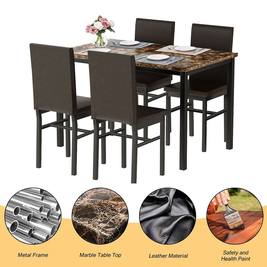 SEGMART 5 Piece Dining Table Set, Modern Faux Marble Table and 4 PU Leather Upholstered Chairs, Square Kitchen Table and Chairs for 4 Persons, Small Dining Set for Bar Kitchen Breakfast Nook, B23