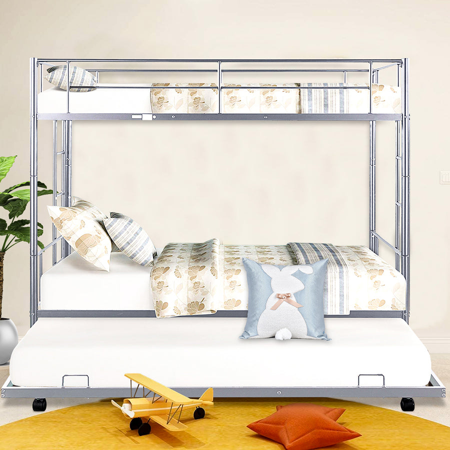 SEGMART Kids Bunk Bed Twin-Over-Twin, Convertible to 2 Twin Size Platform Bed, Silver, SS1392