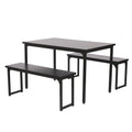 Black Modern 3-Pieces Dining Room Table with Two Benches, 3 Pieces Farmhouse Kitchen Table Set with Metal Frame and MDF Board, Small Dining Table Furniture Set for Home, Cafeteria, LL328