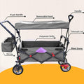 Folding Grocery Cart with Removable Canopy, Heavy Duty Utility Wagon Cart with All-Terrain Wheels and Side Storage Bags, Portable Beach Wagon Cart for Shopping, Camping, Picnic, TR51