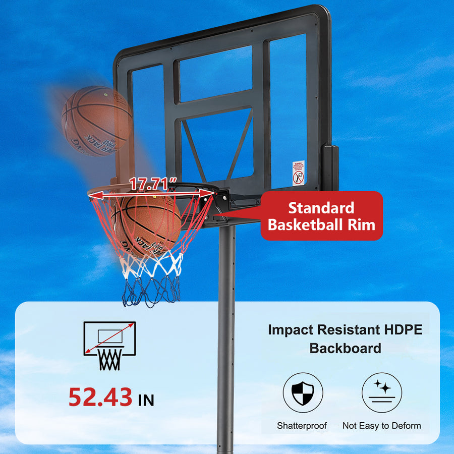 SEGMART Basketball Hoop for Outdoor Indoor, 4.9-10ft Adjustable Adults Teens Kids In-Ground Basketball Hoop with Wheels, Portable Basketball Net with 43 Inch PVC Impact Backboard