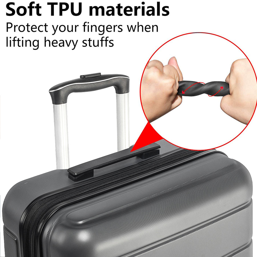 Carry on Luggage Set, 3pcs 20''/24''/28'' Fashion Lightweight Suitcase Travel Sets for Women, 3-in-1 Portable Trolley Case with Telescoping Handle, Outdoor Hardside Luggage Set, Grey, S9351