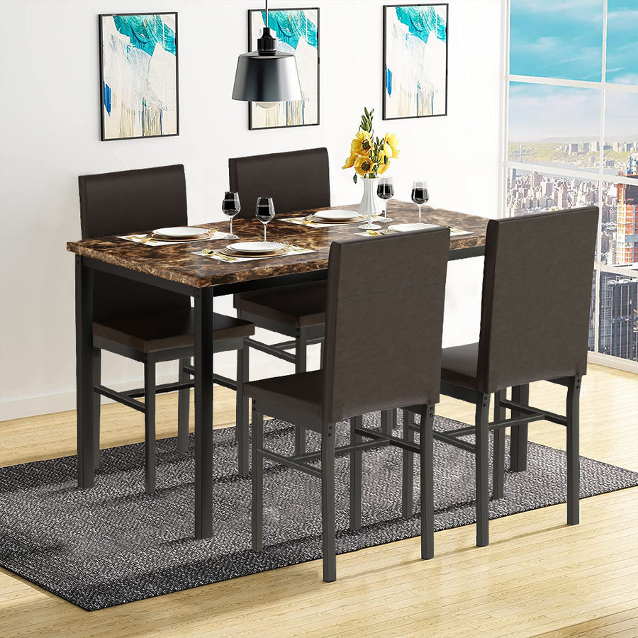 SEGMART 5 Piece Dining Table Set, Modern Faux Marble Table and 4 PU Leather Upholstered Chairs, Square Kitchen Table and Chairs for 4 Persons, Small Dining Set for Bar Kitchen Breakfast Nook, B23