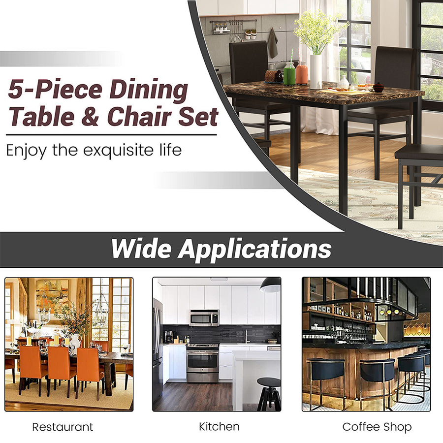 SEGMART 5 Piece Dining Table Set, Modern Faux Marble Table and 4 PU Leather Upholstered Chairs, Square Kitchen Table and Chairs for 4 Persons, Small Dining Set for Bar Kitchen Breakfast Nook, B23