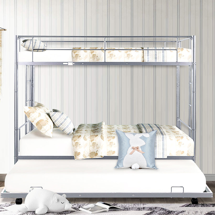 SEGMART Kids Bunk Bed Twin-Over-Twin, Convertible to 2 Twin Size Platform Bed, Silver, SS1392