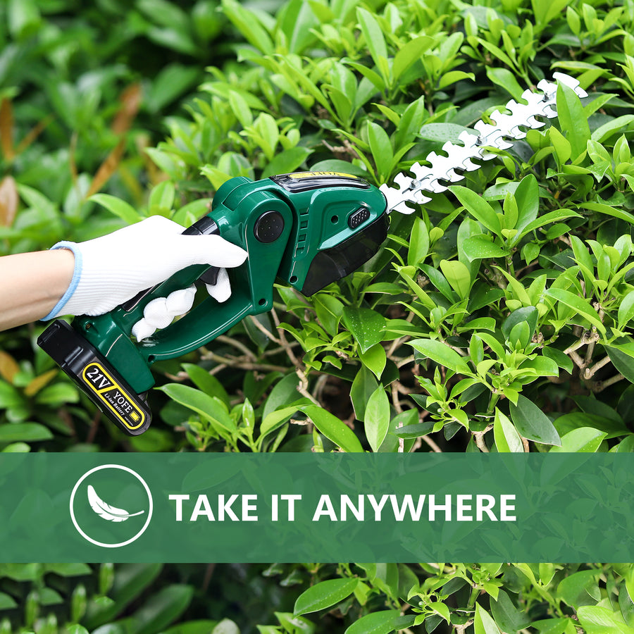 21V Cordless Hedge Trimmer, 2 in 1 Handheld Grass Shears & Shrubbery Trimmer with 1500mAh Battery & Charger for Gardening