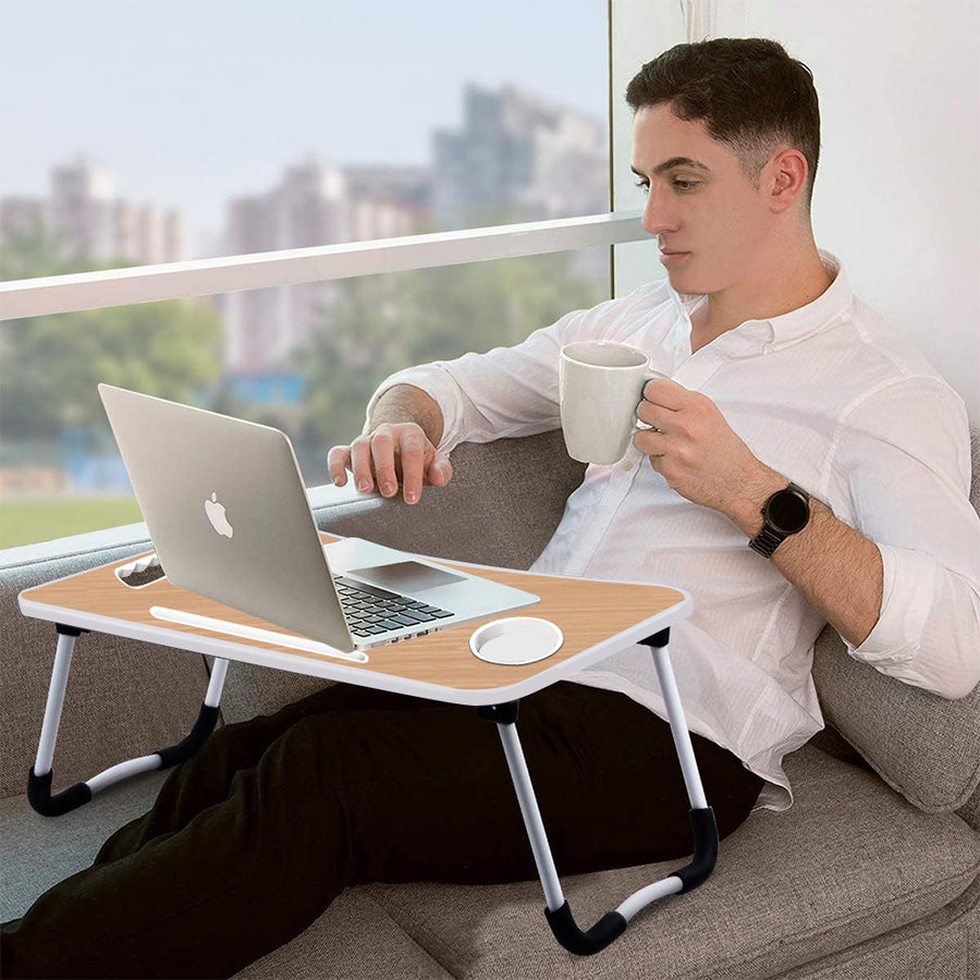 SEGMART Laptop Desk for Bed, Foldable Bed Tray Portable Lap Desks for Adults Kids, Wood, Q06