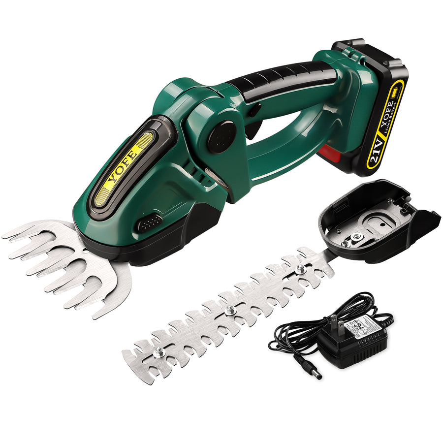 21V Cordless Hedge Trimmer, 2 in 1 Handheld Grass Shears & Shrubbery Trimmer with 1500mAh Battery & Charger for Gardening