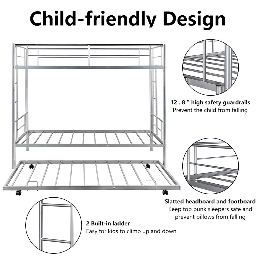 SEGMART Kids Bunk Bed Twin-Over-Twin, Convertible to 2 Twin Size Platform Bed, Silver, SS1392