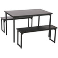 Black Modern 3-Pieces Dining Room Table with Two Benches, 3 Pieces Farmhouse Kitchen Table Set with Metal Frame and MDF Board, Small Dining Table Furniture Set for Home, Cafeteria, LL328