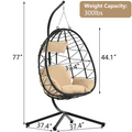 Wicker Egg Hanging Chair, Indoor Outdoor Swing Egg Chair with Stand, Cushion & Pillow, Hammock Chair Swing with Stand, Hanging Lounge Chair for Patio Backyard Balcony Garden Bedroom, K3057