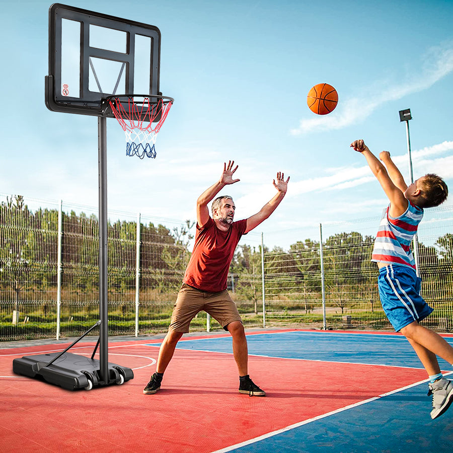 SEGMART Basketball Hoop, 4.9-10ft Adjustable Adults Teens Kids In-Ground Basketball Hoop with Wheels, Portable Basketball Net for Playing in Gym, Playground, Basketball Court, Backyard