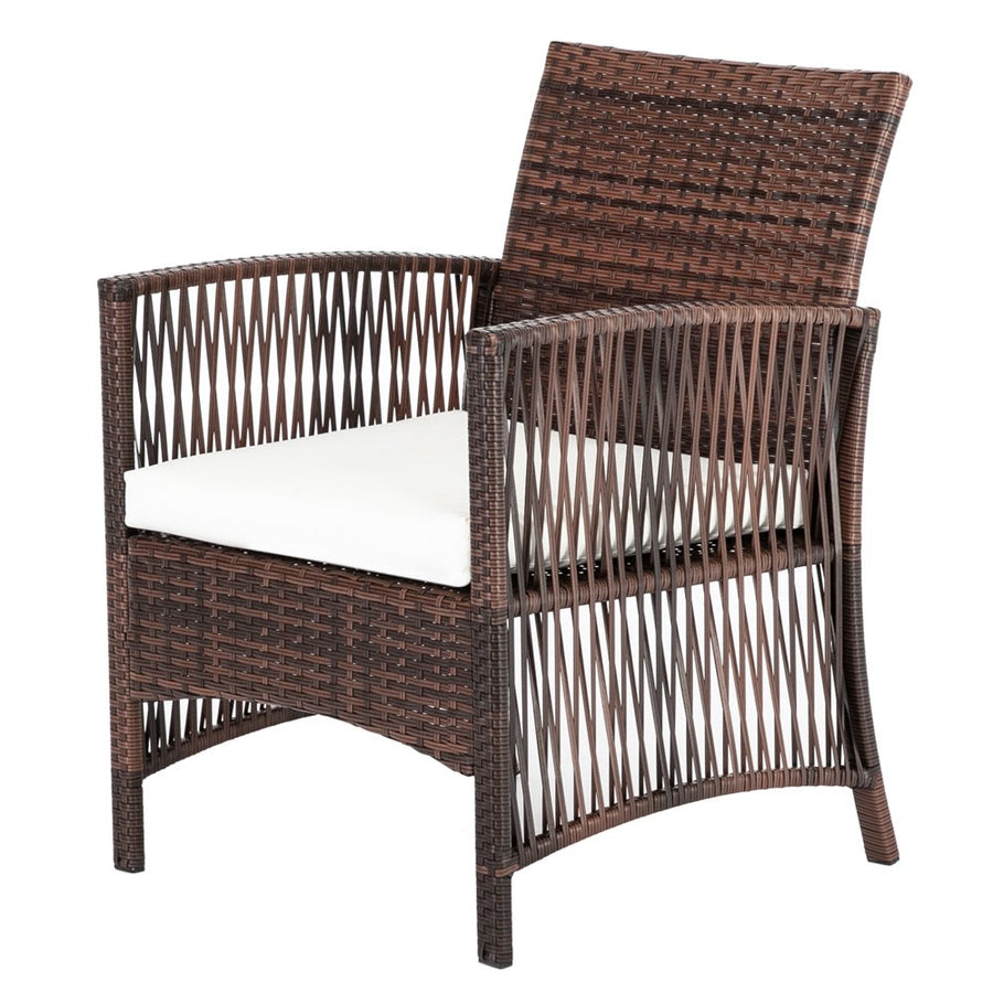 Outdoor Patio Furniture Set, 4 Piece Garden Conversation Set with Glass Dining Table, Loveseat & 2 Cushioned Chairs, Brown Wicker Patio Set with Coffee Table for Yard, Porch, Poolside, S10001