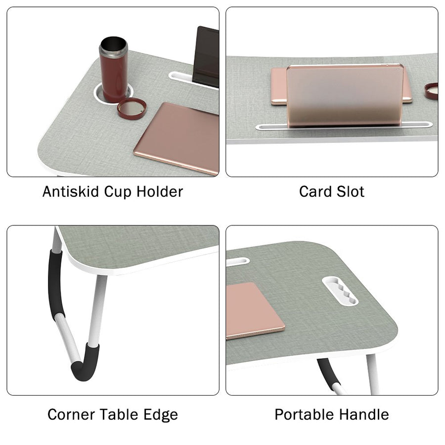 Fold Laptop Desk for Bed, Portable Laptop Bed Tray with Legs, Small Lazy Laptop Bed Tray with iPad Slots, Gray Laptop Table for Adults/Students/Kids, Eating Working Desk for Couch/Sofa/Floor, L
