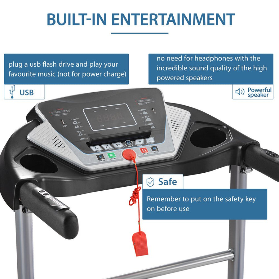 Exercise Equipment, Folding Electric Treadmill for Home, Electric Motorized Running Machine with LED Display and Cup Holder, Easy Assembly Jogging Exercise Equipment with 12 Preset Programs, L5160