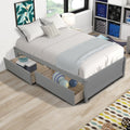 Wood Platform Bed Frame with Storage, Twin Size Bed Frame for Girls Boys, SEGMART Classic Twin Bed Frame with Drawers/Wood Slat Support, Kids Twin Bed Frame No Box Spring Needed, Grey, H696