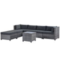 7 Piece Patio Sectional Sofa Set with 4 Rattan Wicker Chairs, 2 Ottoman, Coffee Table, All-Weather Outdoor Conversation Set with Gray Cushions for Backyard, Porch, Garden, Poolside, L5018