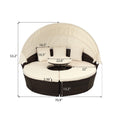 4 Piece Patio Daybed Set, Outdoor Round Daybed with Retractable Canopy, 2 Separates Cushioned Seats & 1 Round Center Table, PE Rattan Conversation Sofa Set for Porch Pool Garden Deck, K2533