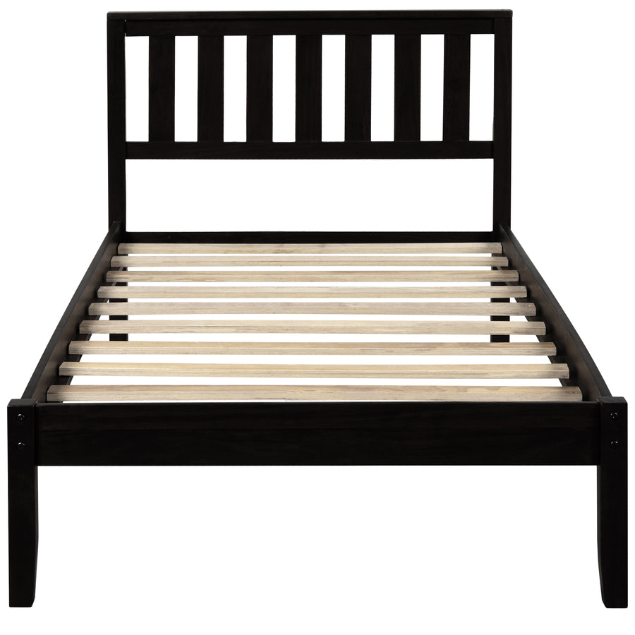 win Bed Frame No Box Spring Needed, Espresso Twin Platform Bed Frame with Headboard, Modern Wood Twin Bed Frame Bedroom Furniture with Wood Slats for Kids Adults Teens, LLL4052