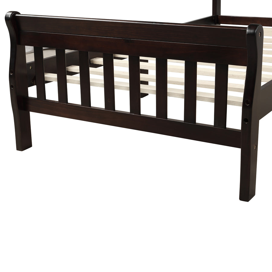 Twin Bed Frame, Modern Wood Platform Bed Frame with Headboard and Footboard, Twin Bed with Soild Wood Slat Support for Adults Teens Children, Bed Frame No Box Spring Needed, Espresso, I8839
