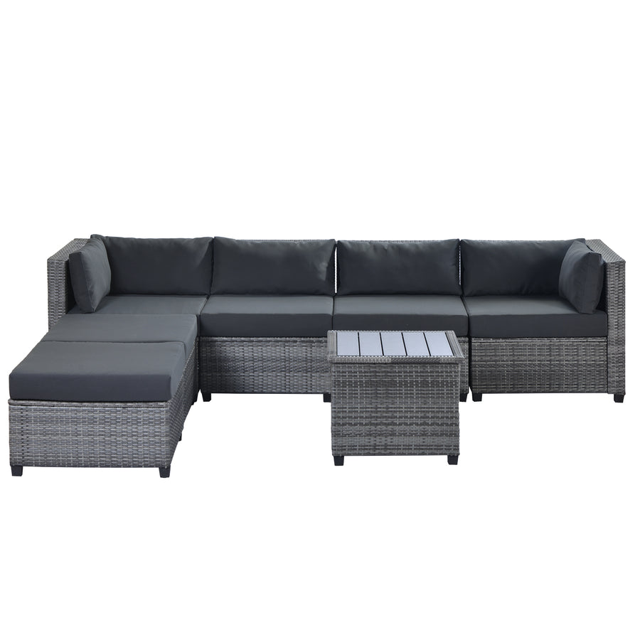 SEGMART Patio Furniture Sets, 7-Piece Wicker Patio Conversation Furniture Set with 6 Seats, Coffee Table, Outdoor Sectional Sofa for Backyard Porch Lawn Pool, Gray