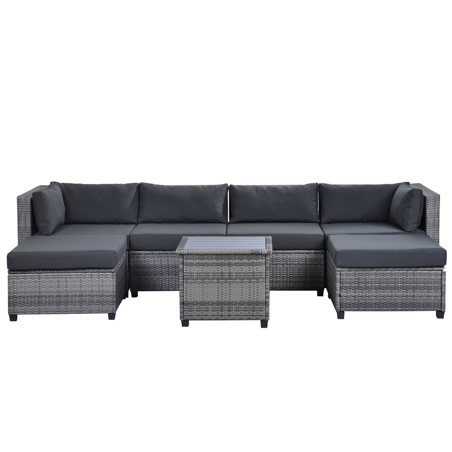 SEGMART Patio Furniture Sets, 7-Piece Wicker Patio Conversation Furniture Set with 6 Seats, Coffee Table, Outdoor Sectional Sofa for Backyard Porch Lawn Pool, Gray