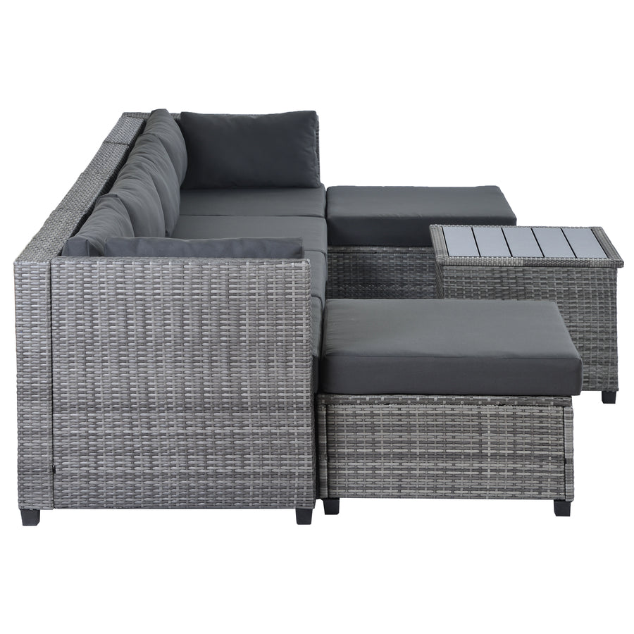 SEGMART Patio Furniture Sets, 7-Piece Wicker Patio Conversation Furniture Set with 6 Seats, Coffee Table, Outdoor Sectional Sofa for Backyard Porch Lawn Pool, Gray
