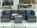 SEGMART Patio Furniture Sets, 7-Piece Wicker Patio Conversation Furniture Set with 6 Seats, Coffee Table, Outdoor Sectional Sofa for Backyard Porch Lawn Pool, Gray