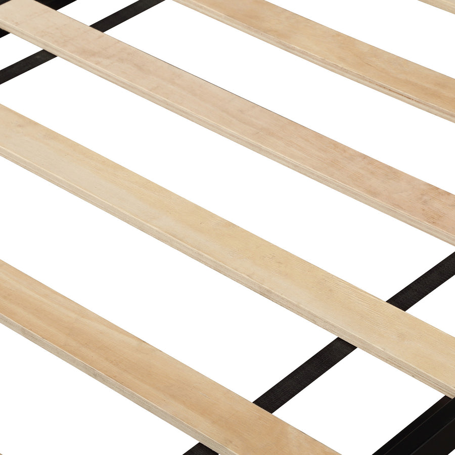 Twin Size Metal and Wood Platform Bed, Metal Bed Frame with Headboard, Platform Bed Frame w/Footboard, Full Bed Foundation w/9 Bed Slats, Noise-Free, No Box Spring Needed, Easy assembly, 300lbs, S0007