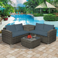 Outdoor Patio Conversation Set, 4 PCS All-Weather PE Rattan Sectional Cushioned Sofa with Table and Storage Box, Manual-Woven Wicker Couch Chair Set, Outdoor Patio Deck Garden Bistro Set, B876