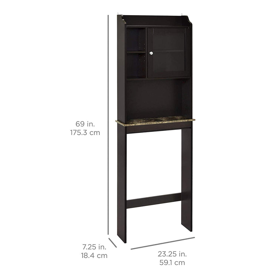 Bathroom Above Toilet Cabinet, Espresso MDF Storage Cabinet, Bathroom Storage Space Saver with Adjustable Shelf & Glass Door Cabinet, Over The Toilet Storage for Bathroom, B29