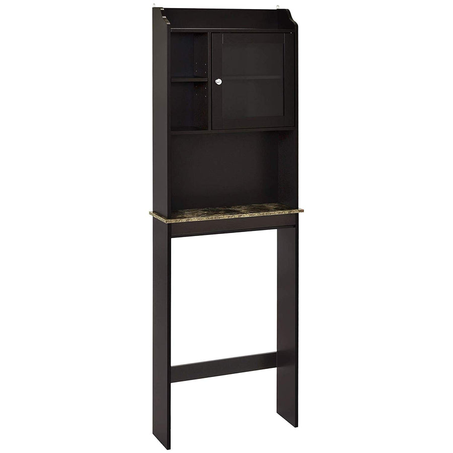 Bathroom Above Toilet Cabinet, Espresso MDF Storage Cabinet, Bathroom Storage Space Saver with Adjustable Shelf & Glass Door Cabinet, Over The Toilet Storage for Bathroom, B29