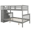 Bunk Bed Twin-Over-Full, Twin Daybed and Frame Sets, Premium Firm Feel Solid Wood Support with Ladder and Safety Rail, Roll Out w/4 Storage Shelves, 250lbs, Grey, SS671