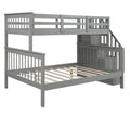 Bunk Bed Twin-Over-Full, Twin Daybed and Frame Sets, Premium Firm Feel Solid Wood Support with Ladder and Safety Rail, Roll Out w/4 Storage Shelves, 250lbs, Grey, SS671