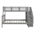 Bunk Bed Twin-Over-Full, Twin Daybed and Frame Sets, Premium Firm Feel Solid Wood Support with Ladder and Safety Rail, Roll Out w/4 Storage Shelves, 250lbs, Grey, SS671