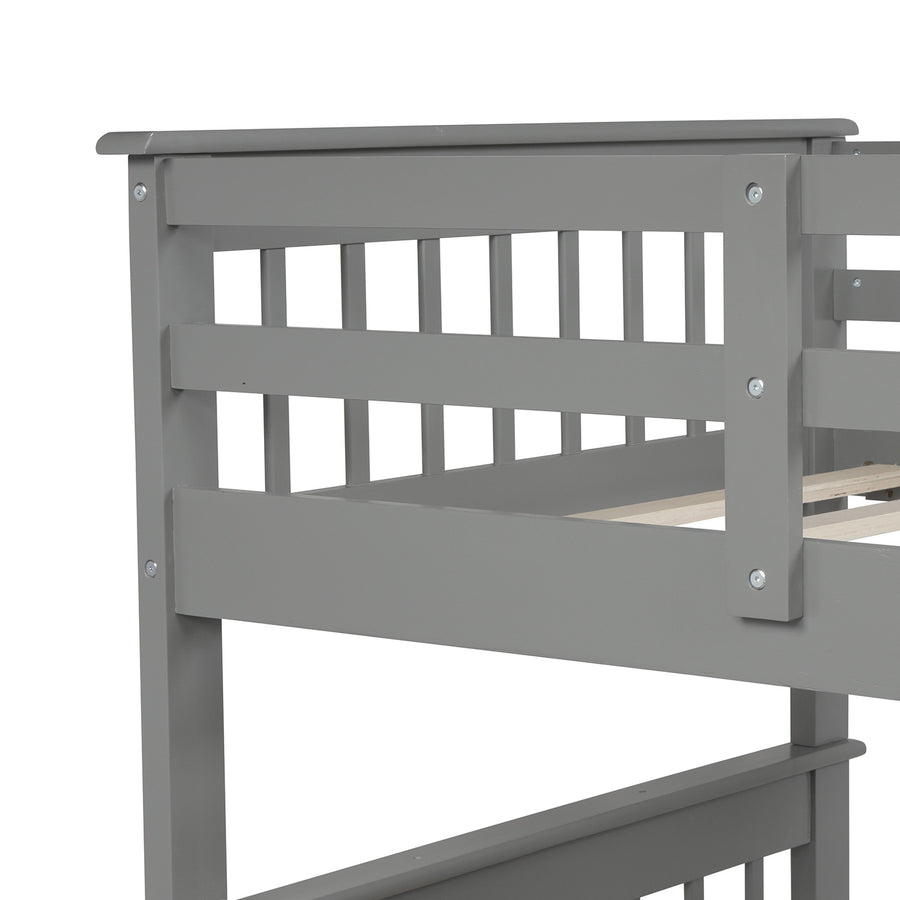 SEGMART Wood Bunk Beds for Kids, 76.97'' x 51.57'' Solid Wood Twin-Over-Full Kids Bed, Sturdy Wood Twin-Over-Full Bunk Beds w/ 4 Storage Shelves, 4-Step Ladder, Full-Length Guardrails, 250lbs, SS665