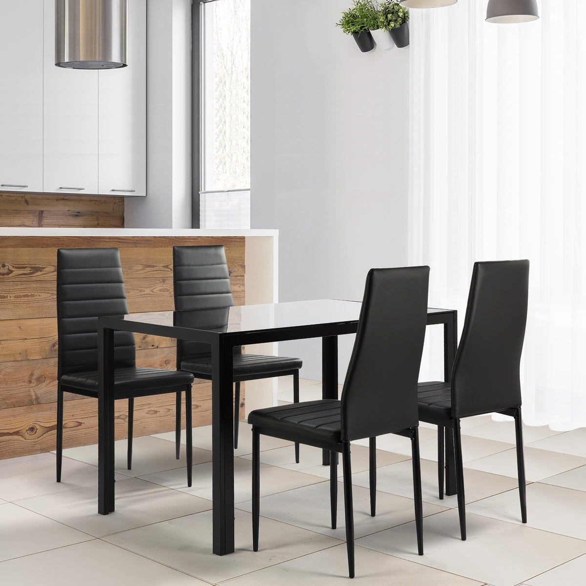 Glass dining table best sale and 4 chairs set