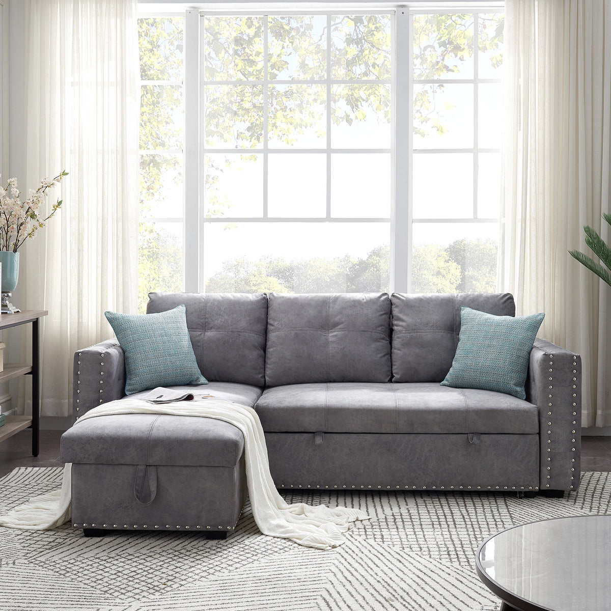 Segmart® Sectional Sofa Grey Fabric SEGMART