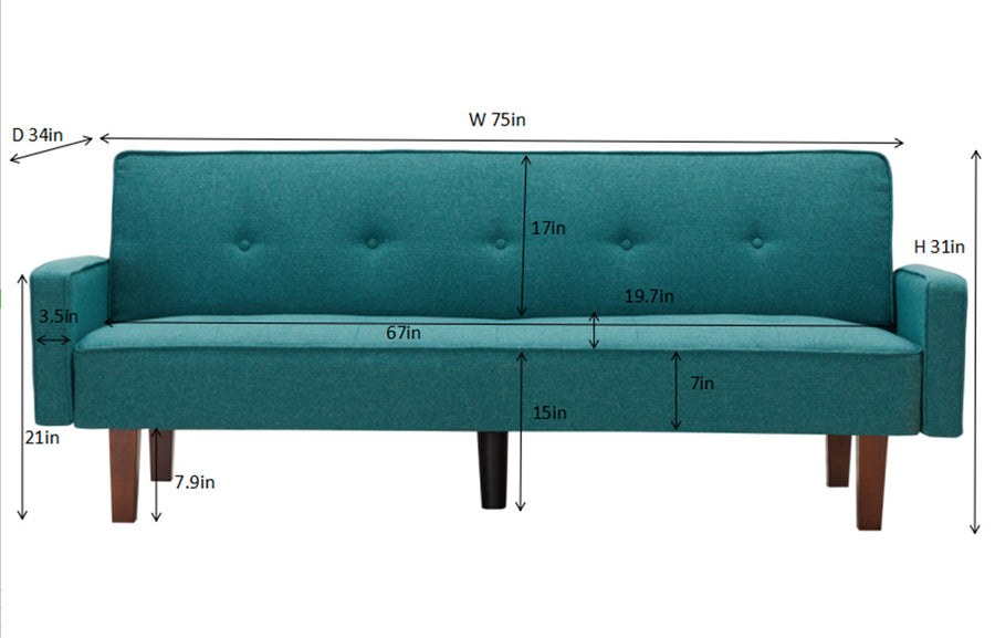 Sofa Sleeper, SEGMART Modern Fabric Sofa Bed with Armrest, Convertible Futon Couches and Sofas w/Wood Legs, Small Spaces Recliner Couch Living Room Furniture Loveseat Sofa, Green, LLL2036