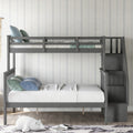 Bunk Bed Twin-Over-Full, Twin Daybed and Frame Sets, Premium Firm Feel Solid Wood Support with Ladder and Safety Rail, Roll Out w/4 Storage Shelves, 250lbs, Grey, SS671