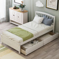 Twin Bed Frame with Headboard, White Twin Bed Frame with Storage Drawers for Kids, Modern Wood Twin Bed Frame Bedroom Furniture with Strong Wood Slat Support for Adults, No Box Spring Needed, L4206