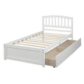 Twin Bed Frame with Headboard, White Twin Bed Frame with Storage Drawers for Kids, Modern Wood Twin Bed Frame Bedroom Furniture with Strong Wood Slat Support for Adults, No Box Spring Needed, L4206