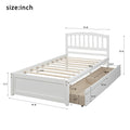 Twin Bed Frame with Headboard, White Twin Bed Frame with Storage Drawers for Kids, Modern Wood Twin Bed Frame Bedroom Furniture with Strong Wood Slat Support for Adults, No Box Spring Needed, L4206